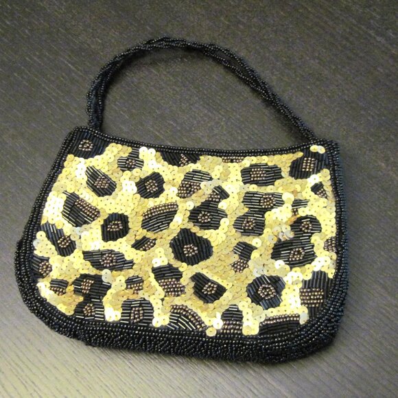 Inge Christopher Black & Gold Cheetah Sequin & Bead Evening Bag - Picture 2 of 5